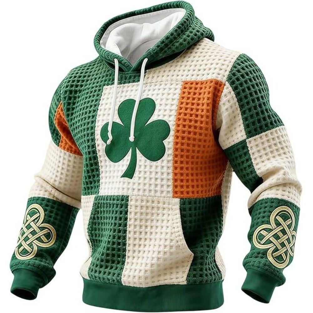 Unbranded Irish Shamrock Hoodie Mens 3XL Green White Orange Celtic Knot Waffle